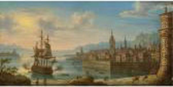 Coastal Landscape With A Fortified City Oil Painting by Orazio Grevenbroeck