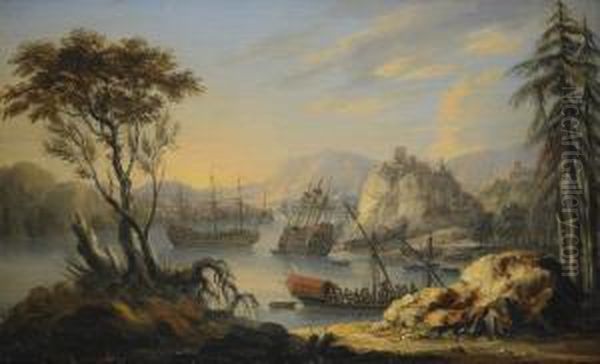 Hamnvy Med Segelskutor Oil Painting by Orazio Grevenbroeck