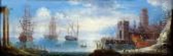 Navires Dans Un Port Mediterraneen Au Soleil Couchant Oil Painting by Orazio Grevenbroeck