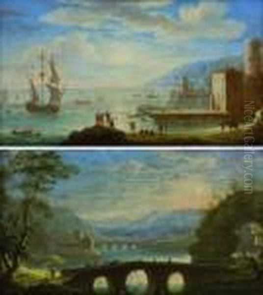 Veduta Di Porto Mediterraneo Con Un Vascello E Astanti In Primopiano Oil Painting by Orazio Grevenbroeck