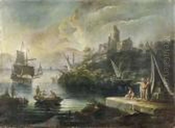 Porto Mediterraneo Con Vascelli E Astanti Turchi Oil Painting by Orazio Grevenbroeck