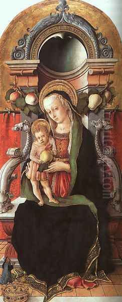 Madonna and Child Enthroned with a Donor 1470 Oil Painting by Carlo Crivelli