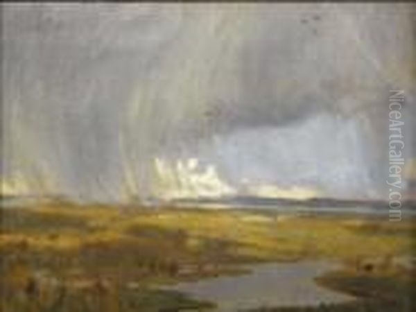 Rain Clouds Over An Estuary Oil Painting by Louis Monro Grier