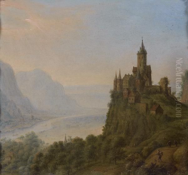 Paysage Panoramique De La Vallee Du Rhin Avec Un Chateau Oil Painting by Jan Griffier I