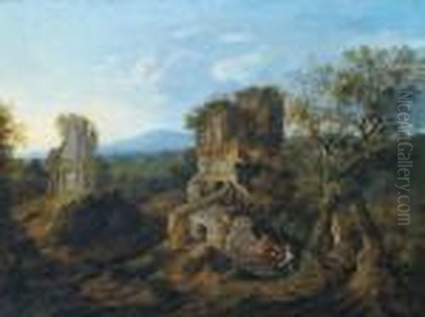 Figure In Sosta In Un Paesaggio Con Rovine Oil Painting by Jan Griffier I