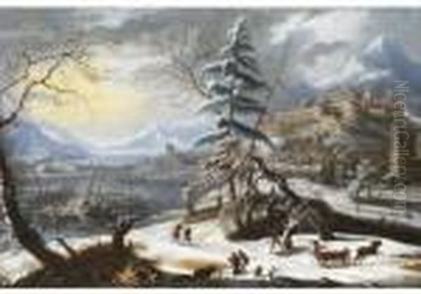 Winterlandschaft Mit Burg Oil Painting by Jan Griffier I