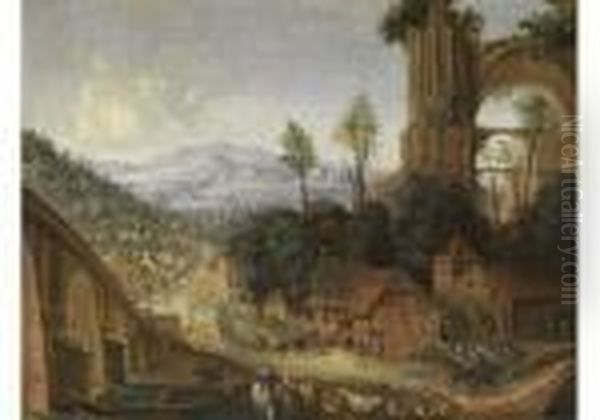 Stadtlandschaft Mit Blick Ins Tal Und Einer Grossenkirchenruine Oil Painting by Jan Griffier I