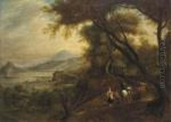 A Rhenish Landscape With Mounted Figures On A Wooded Track Oil Painting by Jan Griffier I