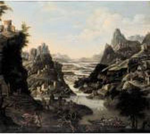 A Rhenish Landscape With A Ferry Oil Painting by Jan Griffier I