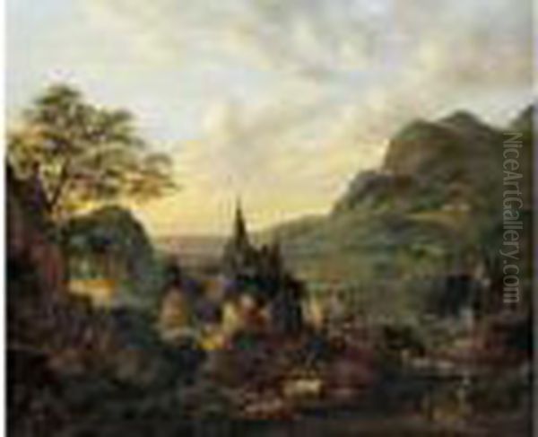 Paysage De La Vallee Du Rhin Oil Painting by Jan Griffier I