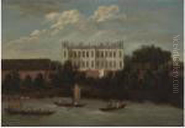 A View Of Syon House From The Thames Oil Painting by Robert Griffier