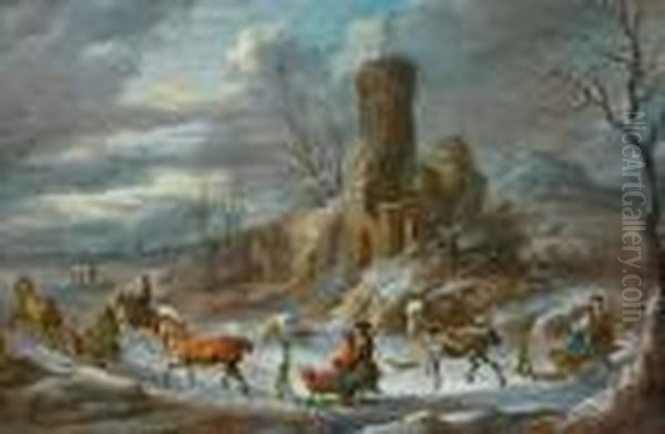 Winterliche Schlittenfahrt Oil Painting by Robert Griffier