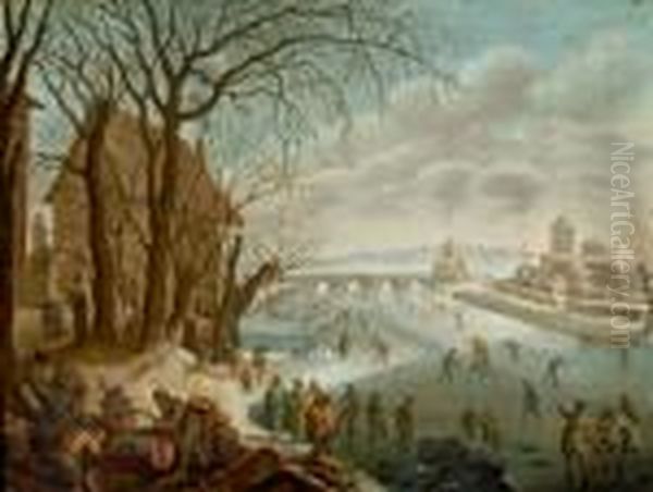 Winterlandschaft Mit Eislaufern Oil Painting by Robert Griffier