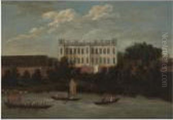 A View Of Syon House From The Thames Oil Painting by Robert Griffier