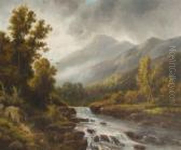 Mountain Landscape With Rushing Water Oil Painting by Thomas Bartholomew Griffin