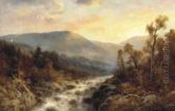 Rushing Rapids In A River Landscape Oil Painting by Thomas Bartholomew Griffin