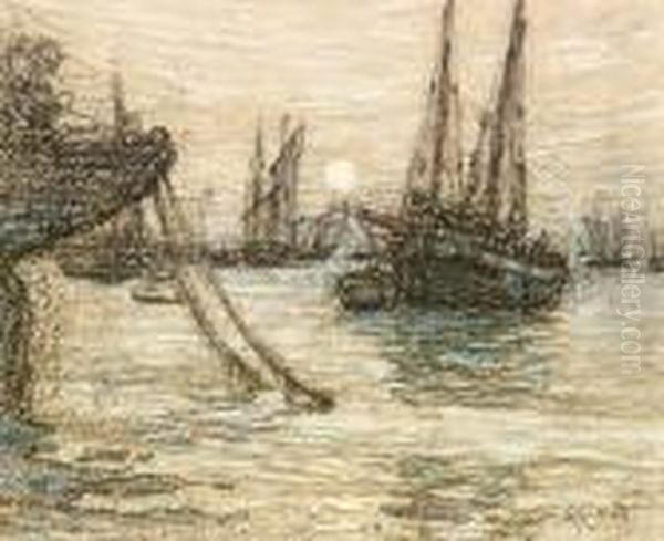 Harbor In Brittany Oil Painting by Walter Parson Shaw Griffin