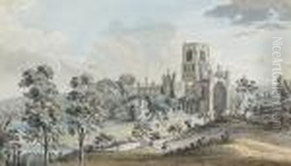 Kirkstall Abbey From The South East Oil Painting by Moses Griffiths