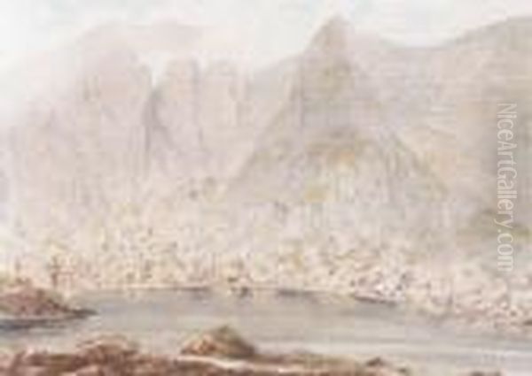 Llyn-y-boch On The Lake Of The Grey Goat (#) The Entrance Oil Painting by Moses Griffiths