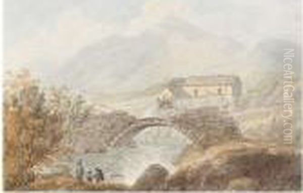 Nant Mill In Caernarvonshire; Pont-y-pair Over The River Llugwy Oil Painting by Moses Griffiths