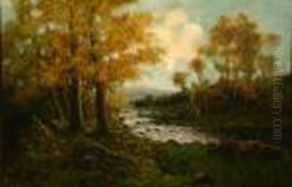 Forest Scene With Cascading River Oil Painting by Gabriel Griffon