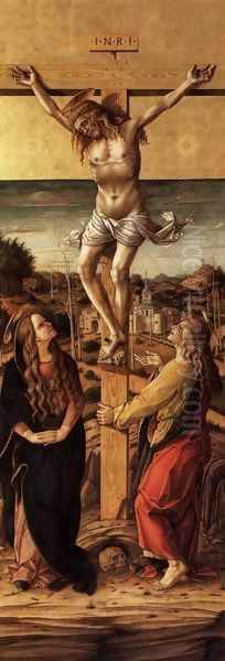 Crucifix with the Virgin and St John the Evangelist Oil Painting by Carlo Crivelli