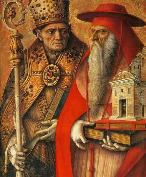 St Jerome and St Augustine (detail) Oil Painting by Carlo Crivelli