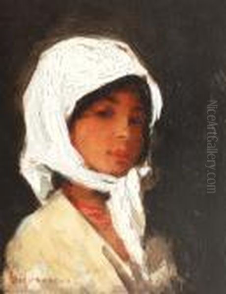 Peasant Girl With White Head Dress Oil Painting by Nicolae Grigorescu