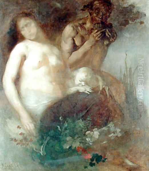 Nymph and Satyr Oil Painting by Eugene Carriere