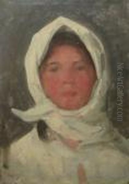 Tarancuta Cu Basma Alba Oil Painting by Nicolae Grigorescu