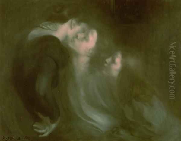 Her Mother's Kiss, 1890s Oil Painting by Eugene Carriere