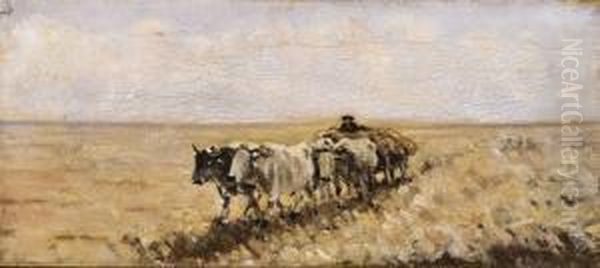 Landscape With Ox-drawn Wagon Oil Painting by Nicolae Grigorescu