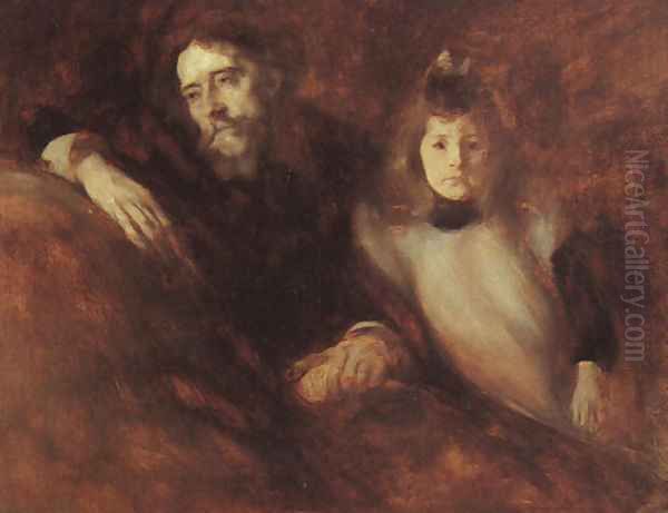 Alphonse Daudet and his Daughter 1890 Oil Painting by Eugene Carriere