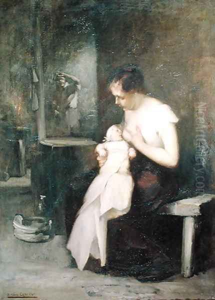 Young Mother, study for a painting for the Salon of 1879 Oil Painting by Eugene Carriere