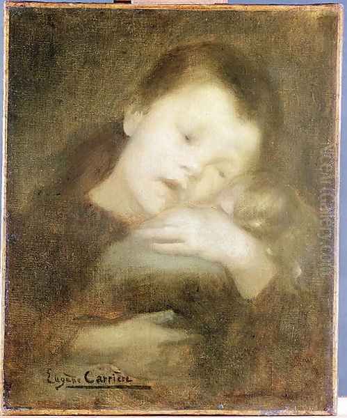 Child with a Doll, 1886 Oil Painting by Eugene Carriere