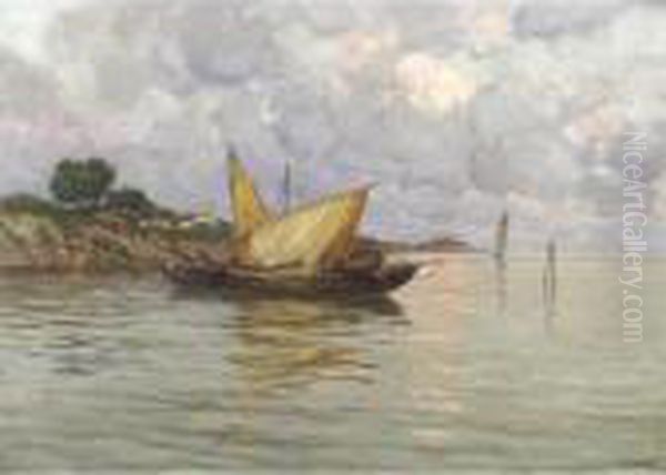 Barche Di Pescatori Nell'insenatura Oil Painting by Guido Grimani