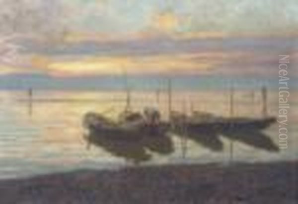 Pescatori In Laguna Oil Painting by Guido Grimani