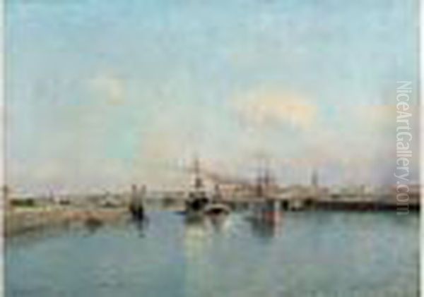 Vue De Port Oil Painting by Johannes Martin Grimelund