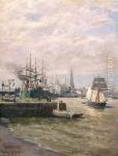 Havneparti, Anvers 1885 1885 Oil Painting by Johannes Martin Grimelund