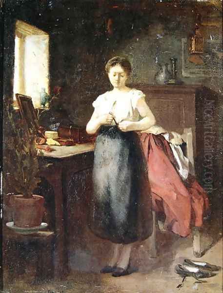 Woman in an Interior Oil Painting by Eugene Carriere