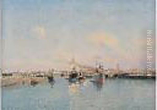 Bateaux Dans Le Port Oil Painting by Johannes Martin Grimelund