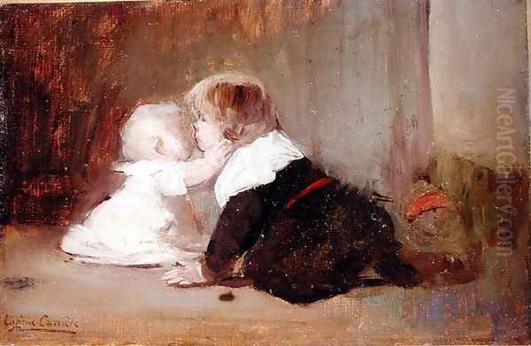 Children Playing, Leon and Marguerite, 1883 Oil Painting by Eugene Carriere