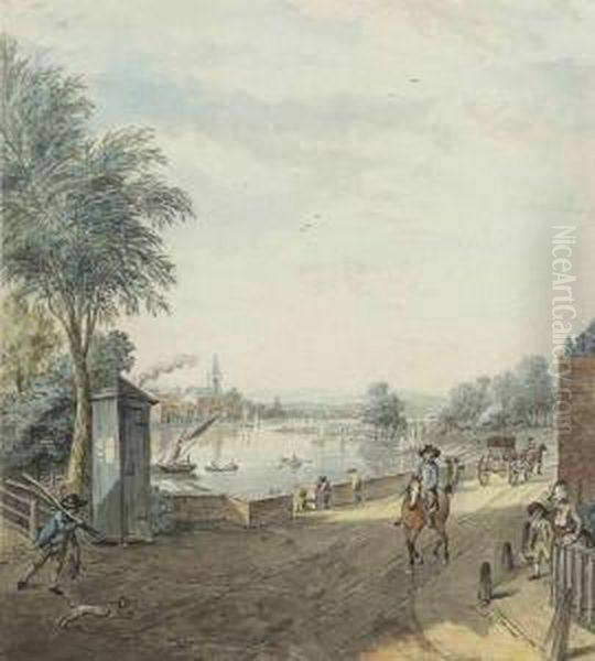 View Of The River Thames From 
The Corner Of Beaufort Street And Cheyne Walk, Chelsea, London Oil Painting by Samuel Hieronymus Grimm