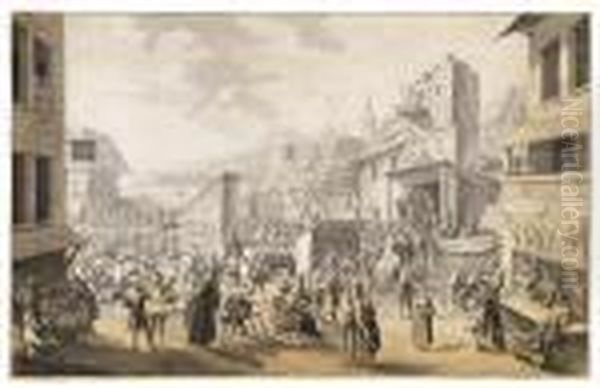 Jahrmarkt In Einer Kleinen Stadt Oil Painting by Samuel Hieronymus Grimm