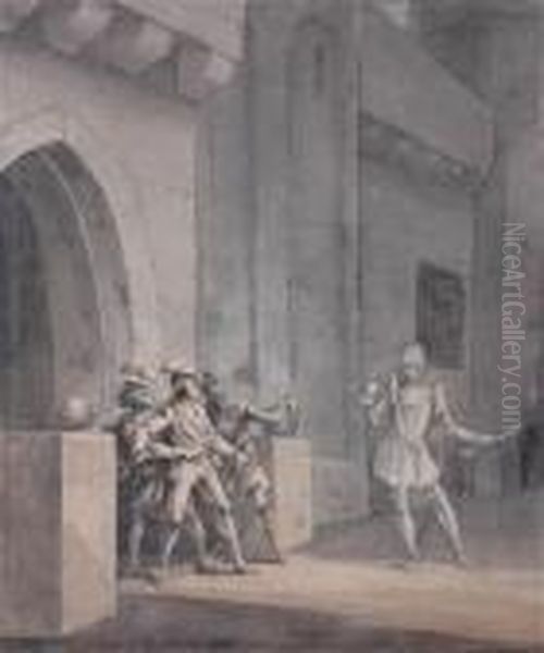 Four Figures In A Castle Interior Oil Painting by Samuel Hieronymus Grimm