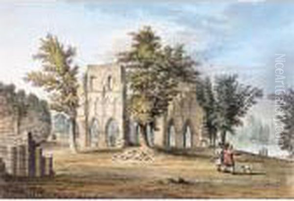 Roche Abbey, Yorkshire Oil Painting by Samuel Hieronymus Grimm