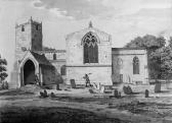 South-east View Of St Lawrence Church, Whitwell, Derbyshire Oil Painting by Samuel Hieronymus Grimm