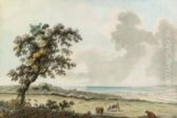 Weymouth Bay, With Cattle In The Foreground, Dorset Oil Painting by Samuel Hieronymus Grimm