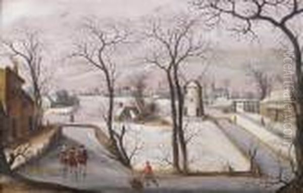 Paysage De Neige Anime De Patineurs Oil Painting by Abel Grimmer