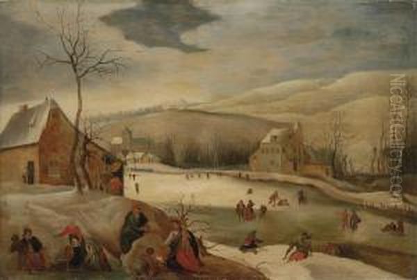 A Winter Landscape With The Holy Family Oil Painting by Abel Grimmer